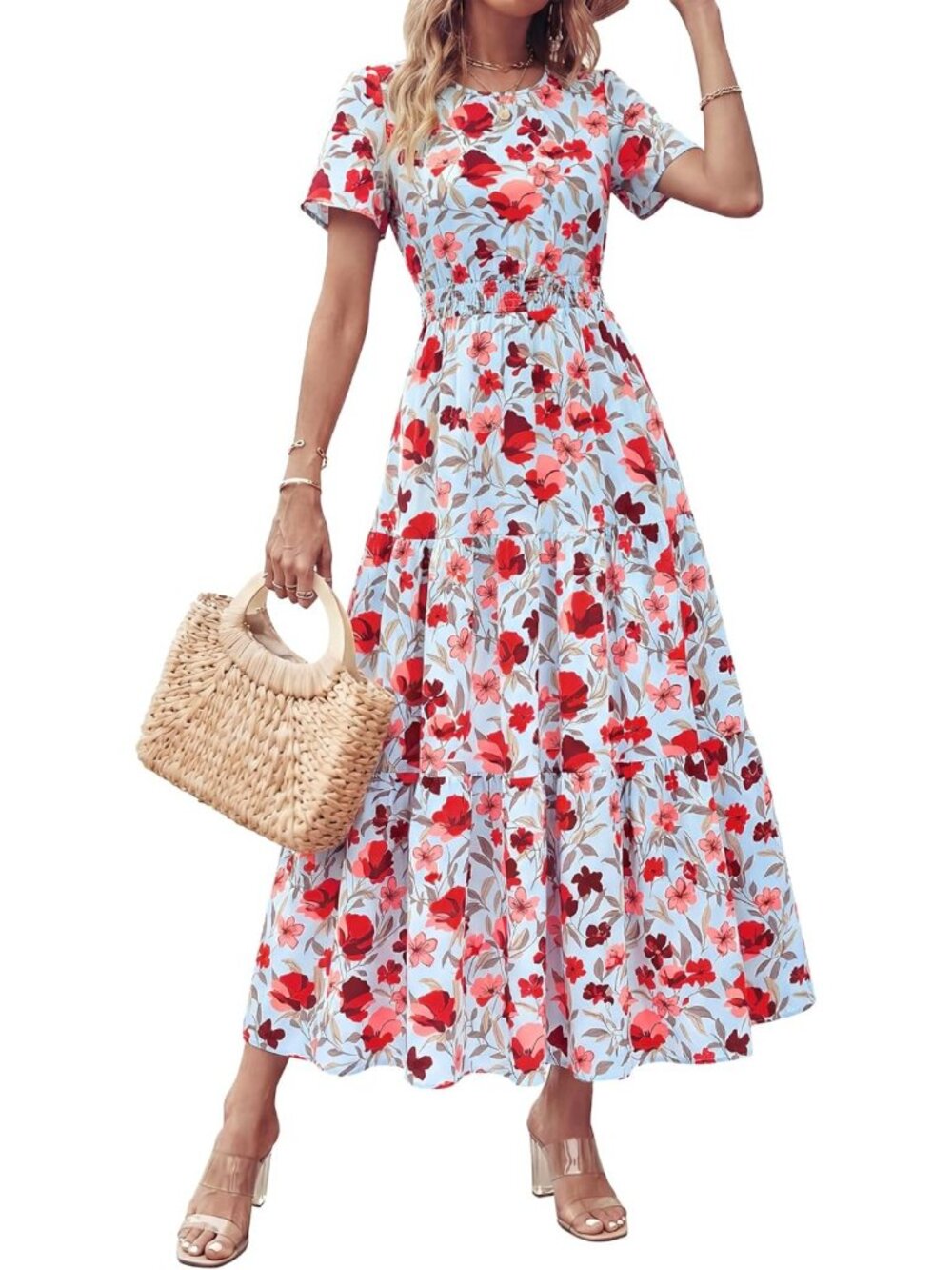 Boho Floral A-Line Maxi Dress | Casual Smocked Summer Dress for Women